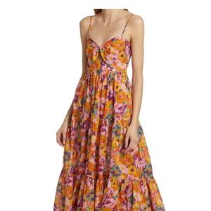 Zimmermann Orange Floral Maxi Dress with Pink & Purple Accents